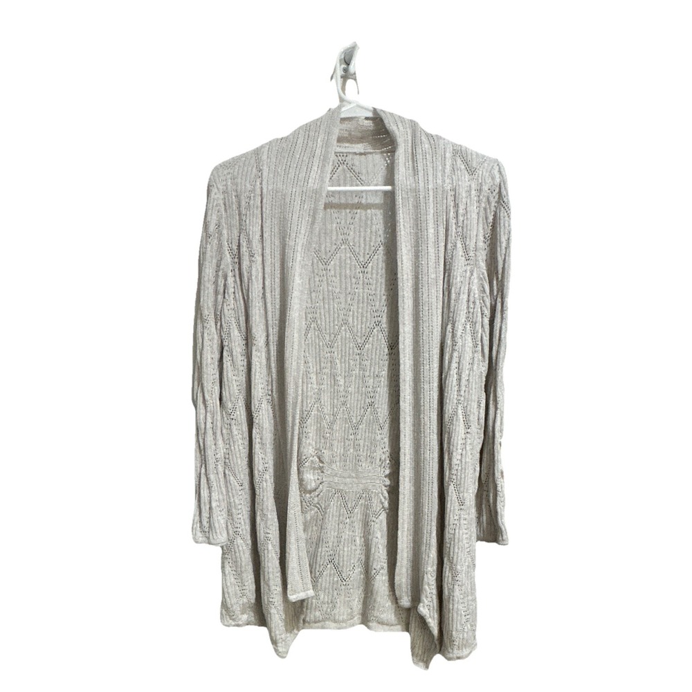 Women's Gray Solid Knit Open Front Cardigan Sweater long Sleeve Linen Blend S